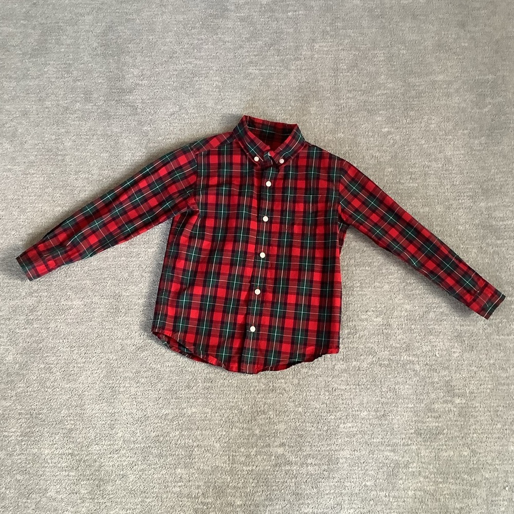 Janie and Jack Red and Green Plaid Button Down Shirt Sz. 5